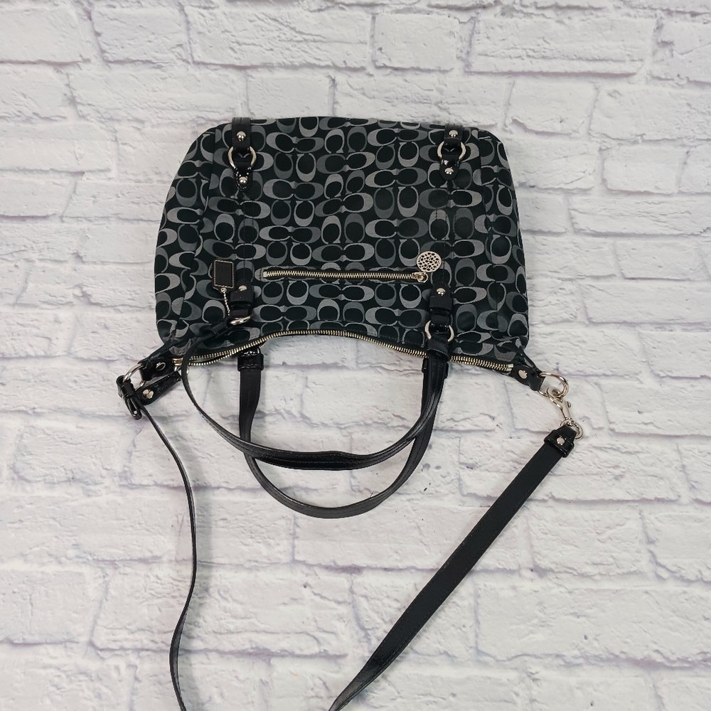 Coach black and gray signature canvas and leather satchel bag - Picture 11 of 11